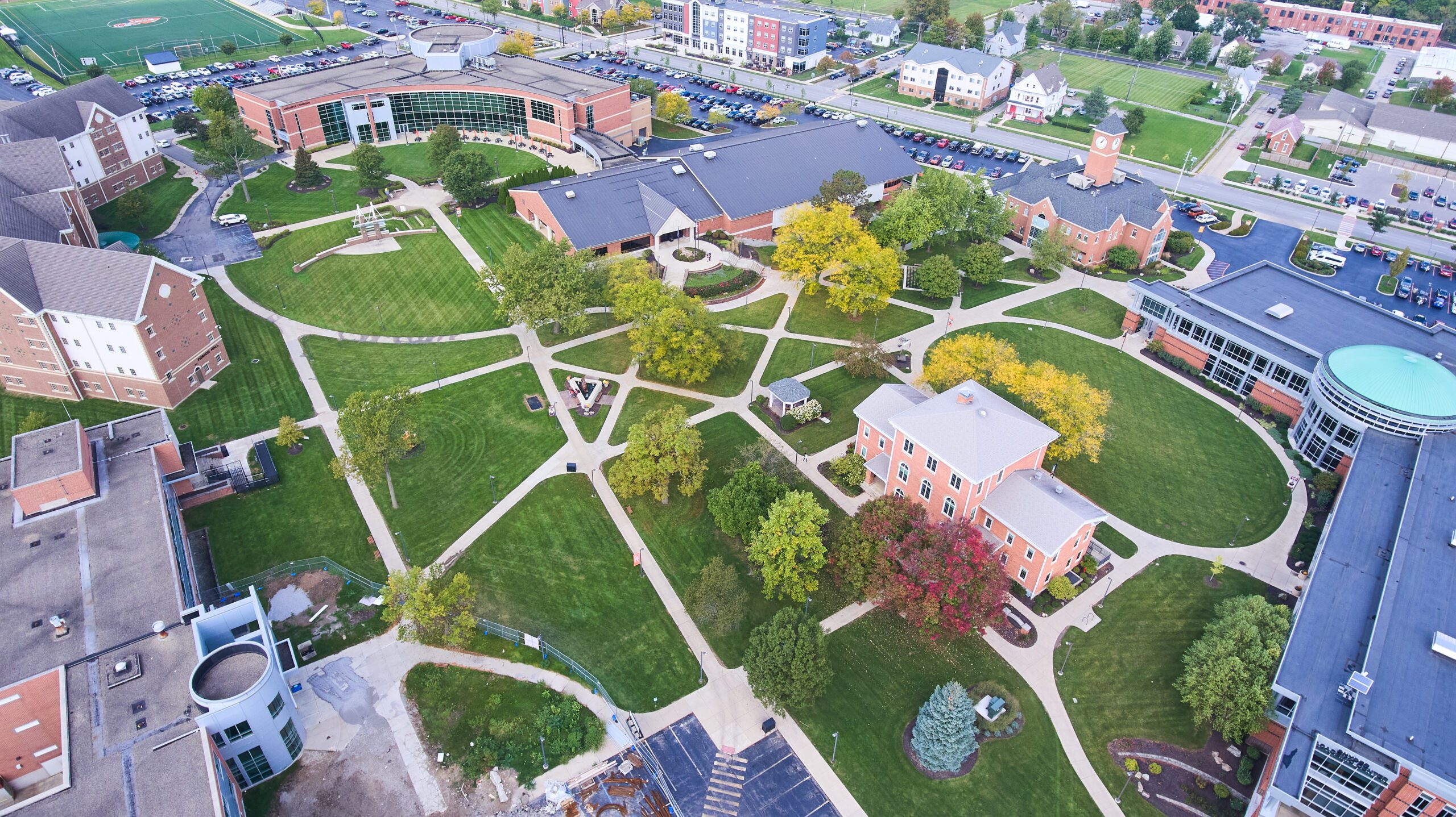 A picture showing an air view of a campus.