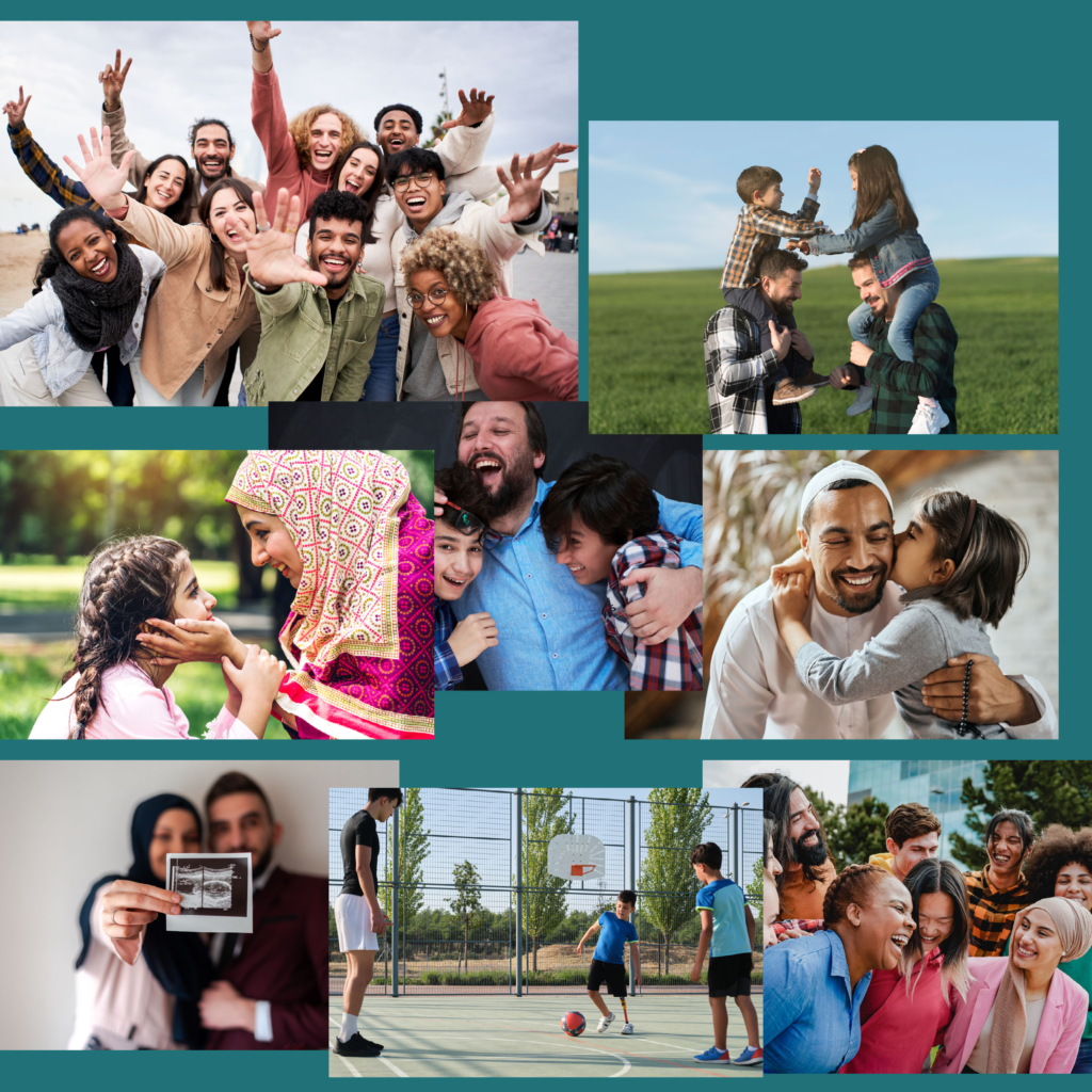 A collage of pictures depicting happy and loving families.