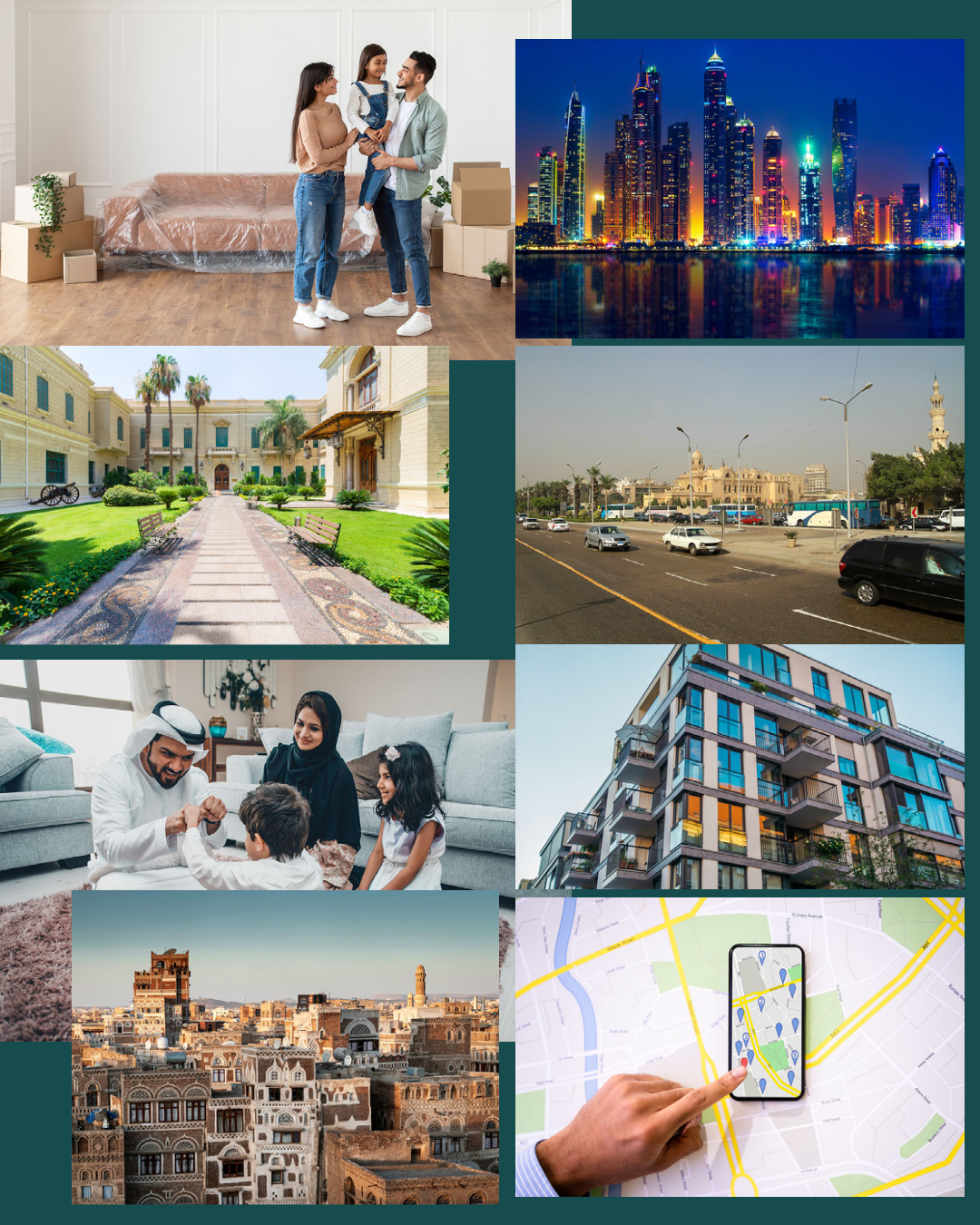 A collage of type of homes and houses.